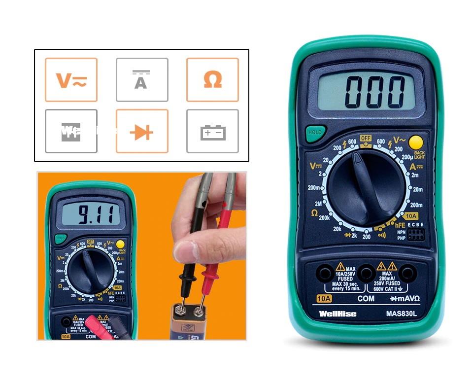 WellHise MAS 830L Dijital Multimetre Ölçü Aleti