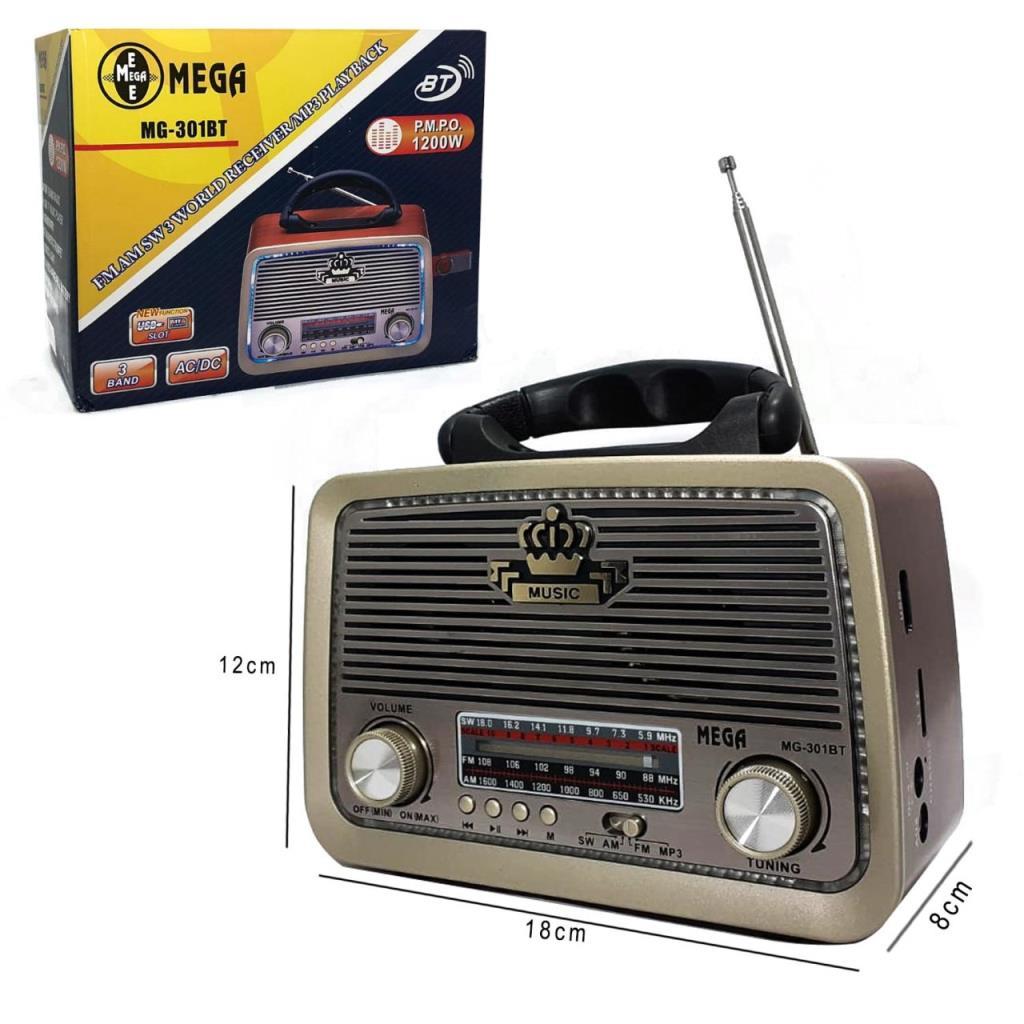WellHise Nostaljik Şarjlı Radyo (USB-Bluetooth-SD-AUX) MG-301BT