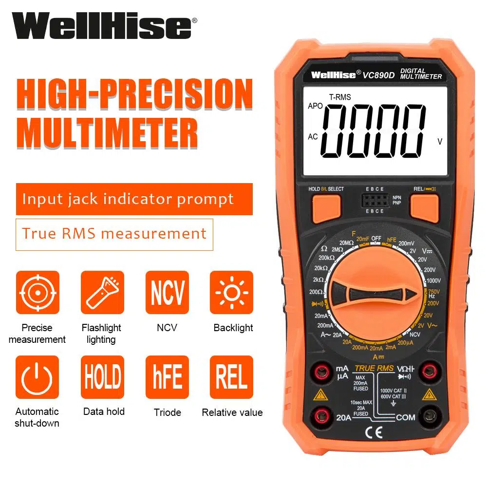 WellHise VC890D Ölçü Aleti Multimetre Avometre NVC Işıklı Ekran El Feneri True RMS WellHise VC890D Ölçü Aleti Multimetre Avometre NVC Işıklı Ekran El Feneri True RMS