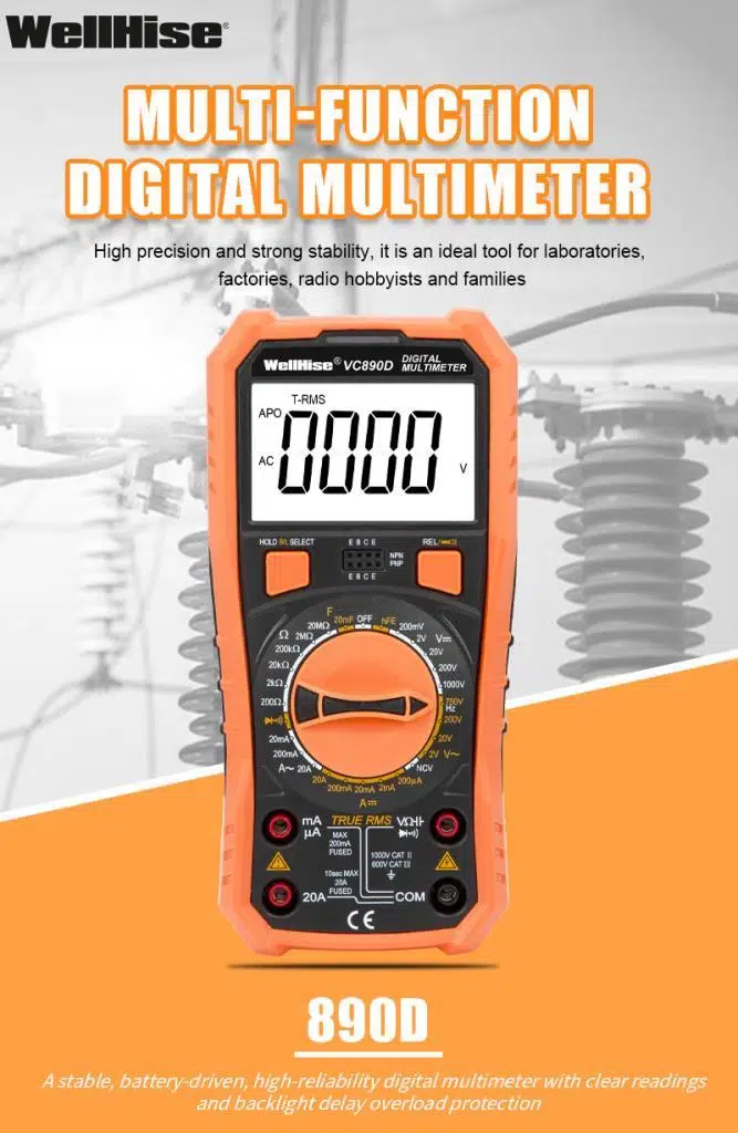 WellHise VC890D Ölçü Aleti Multimetre Avometre NVC Işıklı Ekran El Feneri True RMS WellHise VC890D Ölçü Aleti Multimetre Avometre NVC Işıklı Ekran El Feneri True RMS