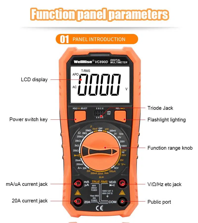 WellHise VC890D Ölçü Aleti Multimetre Avometre NVC Işıklı Ekran El Feneri True RMS WellHise VC890D Ölçü Aleti Multimetre Avometre NVC Işıklı Ekran El Feneri True RMS